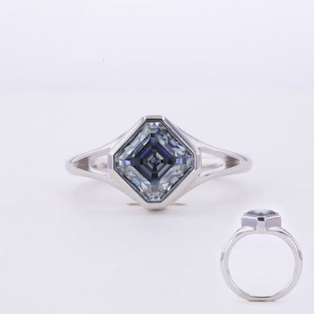 GREY ASSCHER CUT MOISSANITE SIGNET RING IN 10K GOLD