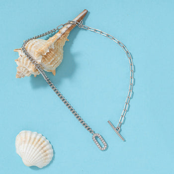 HALF CUBAN LINK HALF PAPERCLIP CHAIN ANKLET IN STERLING SILVER