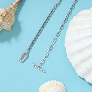 HALF CUBAN LINK HALF PAPERCLIP CHAIN ANKLET IN STERLING SILVER