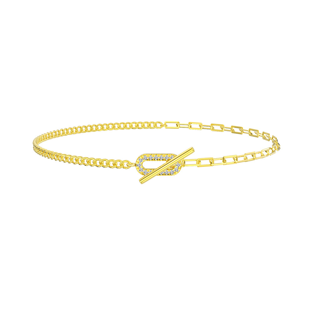 HALF CUBAN LINK HALF PAPERCLIP CHAIN ANKLET IN STERLING SILVER