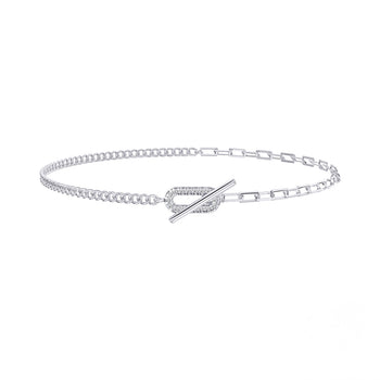 HALF CUBAN LINK HALF PAPERCLIP CHAIN ANKLET IN STERLING SILVER