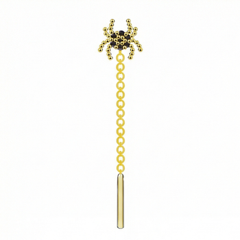 Gold spider-shaped earring with a chain on a white background