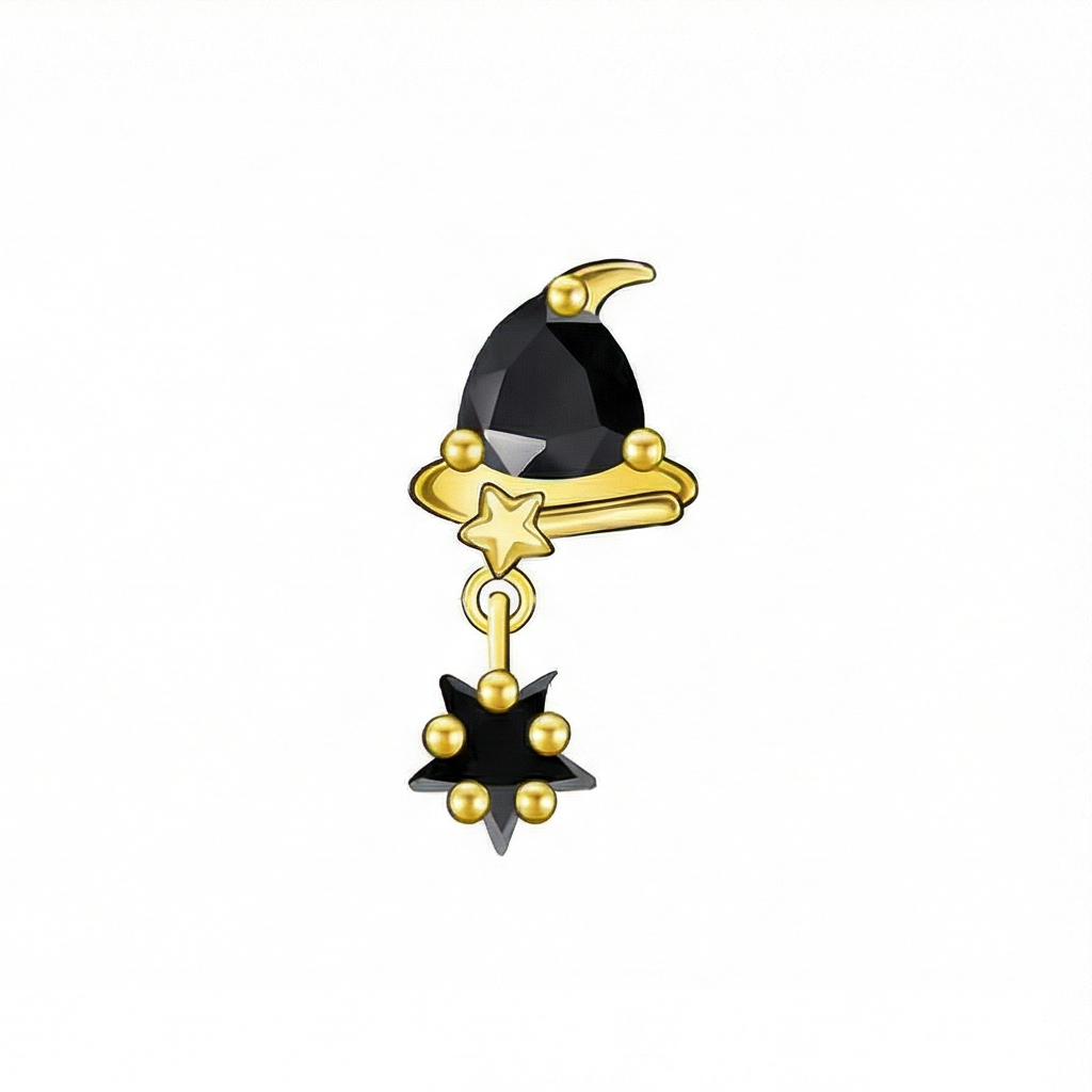 Jewelry with black gemstones and gold accents on a white background