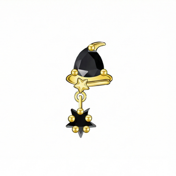 Jewelry with black gemstones and gold accents on a white background