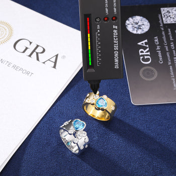 HEART CUT BLUE CZ MOISSANITE DIAMOND BAND RING IN STERLING SILVER