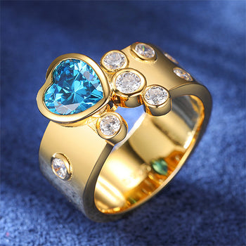 HEART CUT BLUE CZ MOISSANITE DIAMOND BAND RING IN STERLING SILVER