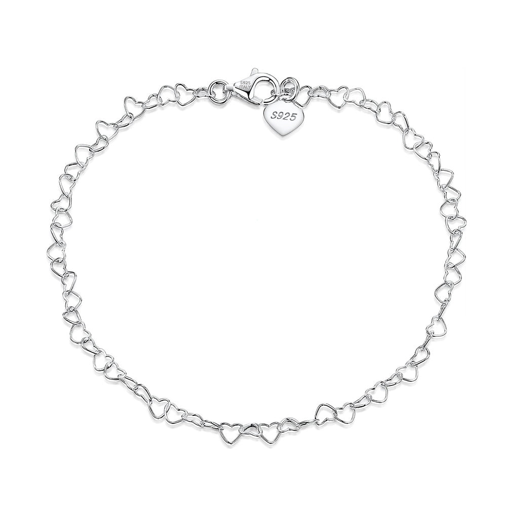 HEART LINK CHAIN ANKLET IN STERLING SILVER