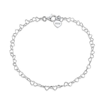 HEART LINK CHAIN ANKLET IN STERLING SILVER
