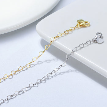 HEART LINK CHAIN ANKLET IN STERLING SILVER