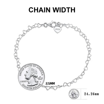 HEART LINK CHAIN ANKLET IN STERLING SILVER
