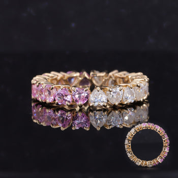 HEART SHAPE SAKURA PINK SAPPHIRE AND MOISSANITE DIAMOND RING IN 14K GOLD