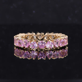HEART SHAPE SAKURA PINK SAPPHIRE AND MOISSANITE DIAMOND RING IN 14K GOLD