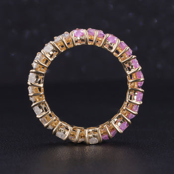 HEART SHAPE SAKURA PINK SAPPHIRE AND MOISSANITE DIAMOND RING IN 14K GOLD