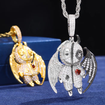 HEAVEN & HELL MOISSANITE ANGEL DEVIL PENDANT IN STERLING SILVER