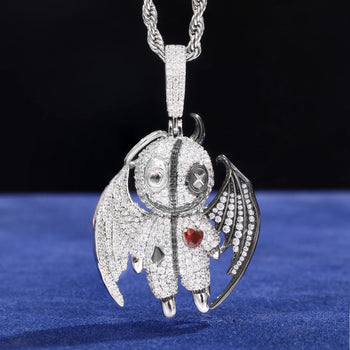 HEAVEN & HELL MOISSANITE ANGEL DEVIL PENDANT IN STERLING SILVER