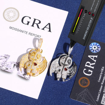 HEAVEN & HELL MOISSANITE ANGEL DEVIL PENDANT IN STERLING SILVER