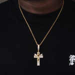 ICED OUT MOISSANITE ANGEL CROSS PENDANT IN STERLING SILVER