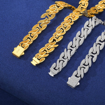 BRACELET ET COLLIER EN ARGENT MASSIF ET MISSANITE H À MAILLE INFINIE 