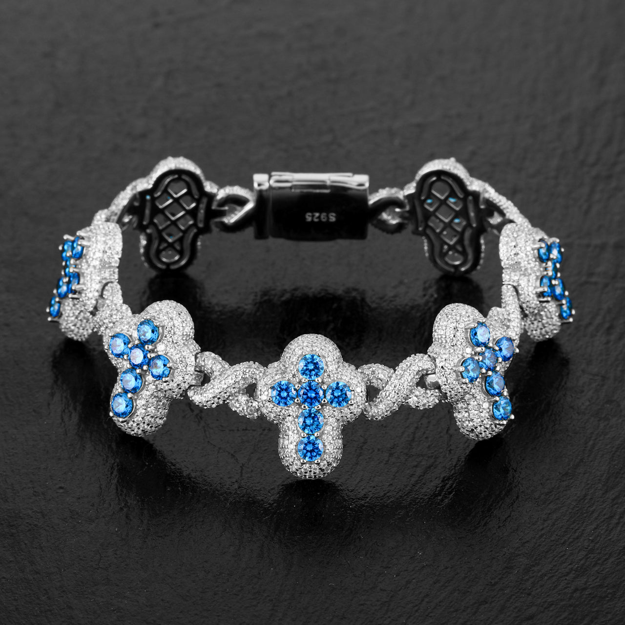 ICED OUT MOISSANITE INFINITE CROSS BRACELET IN STERLING SILVER