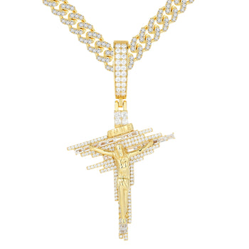 Pendentif croix de Jésus en moissanite sertie de pierres précieuses et en argent sterling