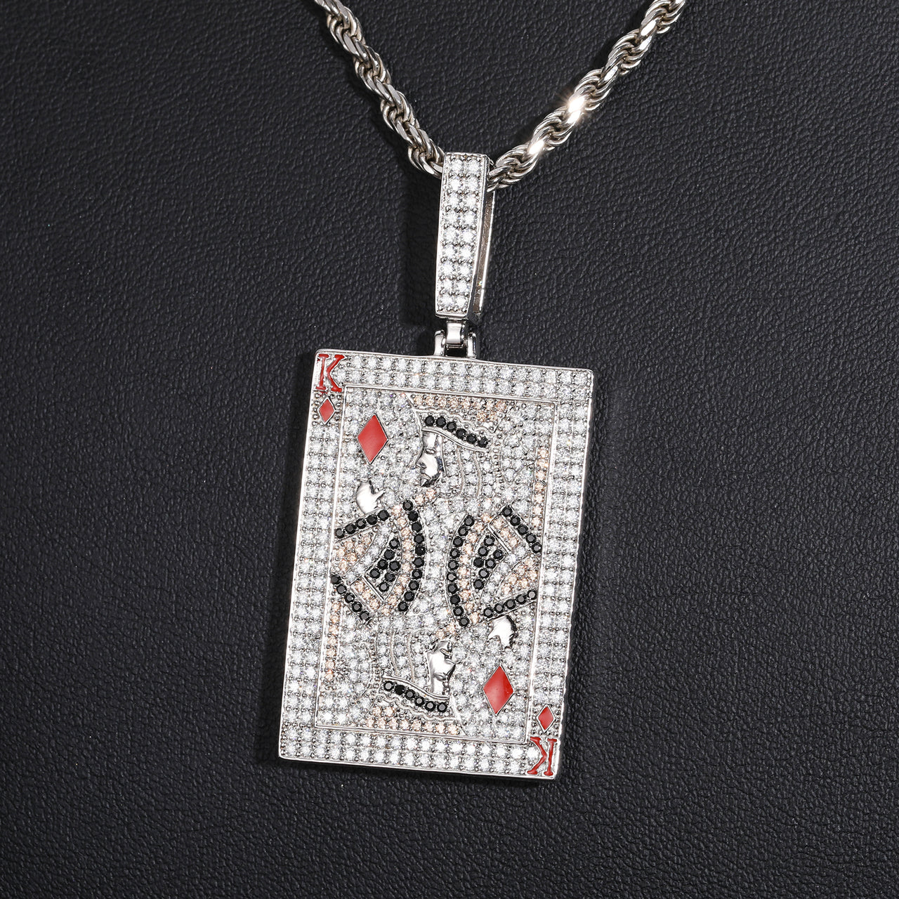 ICED OUT MOISSANITE KING POKER PENDANT IN STERLING SILVER