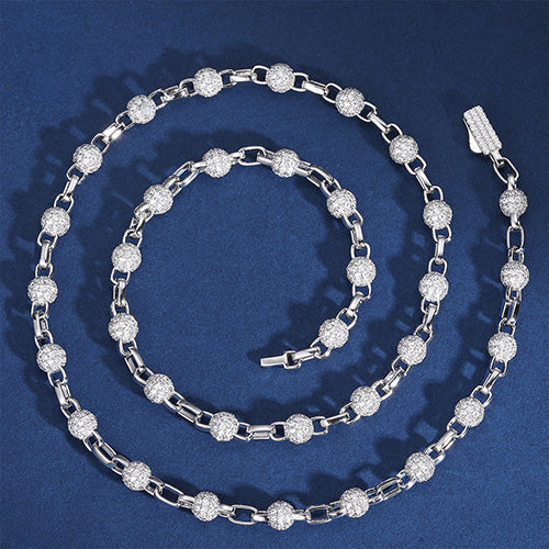 IE00136 6MM MOISSANITE BEAD LINK CHAIN NECKLACE IN STERLING SILVER