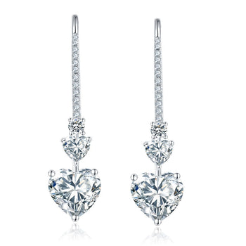 IE00192 HEART SHAPE MOISSANITE DROP EARRINGS IN STERLING SILVER