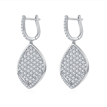 IE00196 MOISSANITE LEAF HOOP EARRINGS IN STERLING SILVER