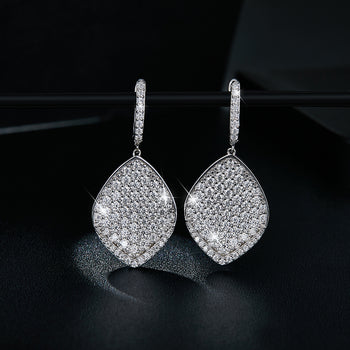 IE00196 MOISSANITE LEAF HOOP EARRINGS IN STERLING SILVER