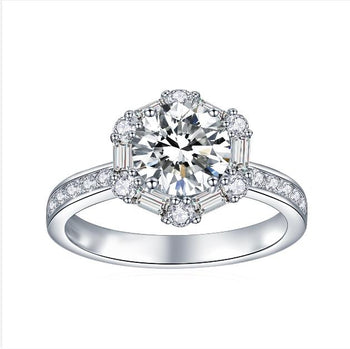 IE00199 1CT ROUND HEXAGON MOISSANITE RING IN STERLING SILVER