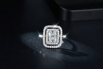 IE00202 2CT RADIANT CUT MOISSANITE DIAMOND RING IN STERLING SILVER