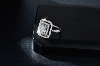 IE00202 2CT RADIANT CUT MOISSANITE DIAMOND RING IN STERLING SILVER