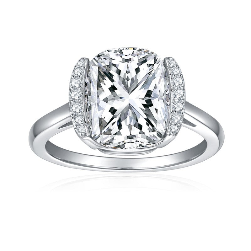 IE00207 CUSHION CUT MOISSANITE DIAMOND RING IN STERLING SILVER