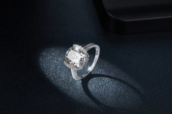 IE00207 CUSHION CUT MOISSANITE DIAMOND RING IN STERLING SILVER