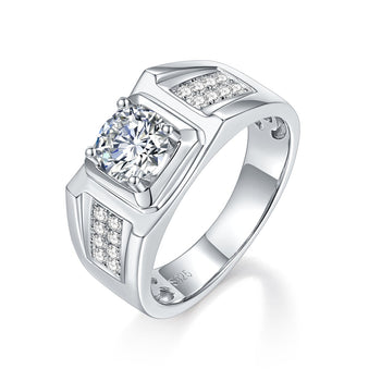Bague chevalière en argent sterling avec moissanite 1 carat, 6,5 mm, référence IE00231