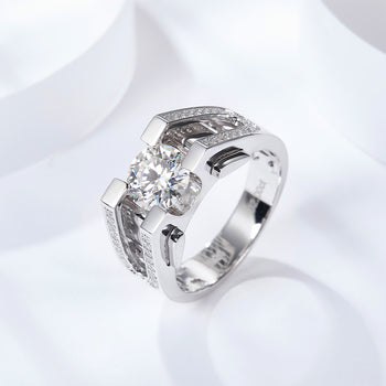 Bague chevalière en argent sterling sertie d'un diamant moissanite de 6,5 mm (IE00232)