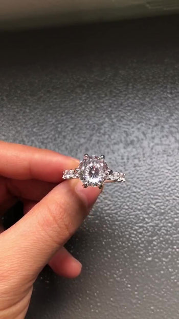 IE00238 3CT PORTUGUESE ROUND CUT MOISSANITE RING IN STERLING SILVER