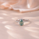 IE00258 1CT GREEN MOISSANITE PEAR CUT ENGAGEMENT RING IN STERLING SILVER