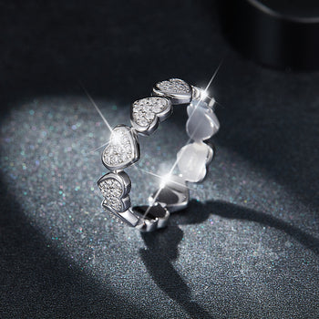 IE00258 MOISSANITE DIAMOND HEART INFINITY RING IN STERLING SILVER