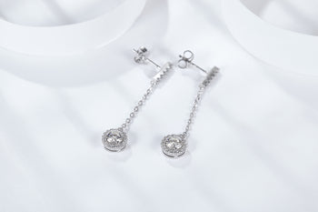 IE0026 5MM MOISSANITE ROUND DANGLE DROP EARRINGS IN STERLING SILVER