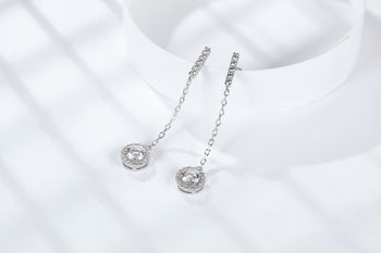 IE0026 5MM MOISSANITE ROUND DANGLE DROP EARRINGS IN STERLING SILVER