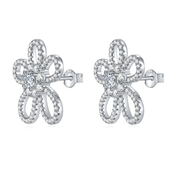 Boucles d'oreilles puces en forme de fleur en moissanite et diamants IE1030, en argent sterling