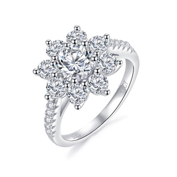 IE0035 6.5MM 1 CARAT FLOWER MOISSANITE DIAMOND RING IN STERLING SILVER