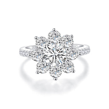 IE0035 6.5MM 1 CARAT FLOWER MOISSANITE DIAMOND RING IN STERLING SILVER