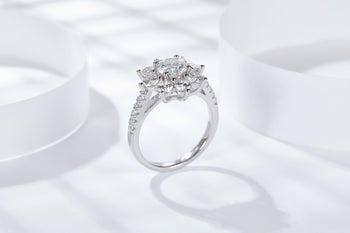 IE0035 6.5MM 1 CARAT FLOWER MOISSANITE DIAMOND RING IN STERLING SILVER