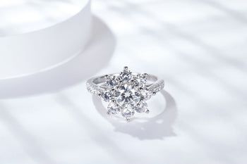IE0035 6.5MM 1 CARAT FLOWER MOISSANITE DIAMOND RING IN STERLING SILVER
