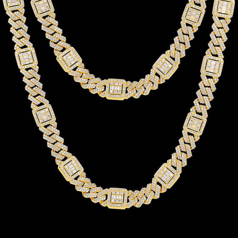 IE0038 MOISSANITE MIAMI CUBAN LINK CHAIN NECKLACE/BRACELET IN STERLING SILVER