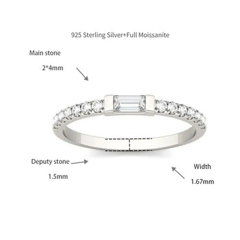IE0039 BAGUETTE MOISSANITE DIAMOND RING IN STERLING SILVER