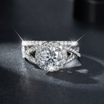 IE223 ROUND INFINITY MOISSANITE DIAMOND RING IN STERLING SILVER