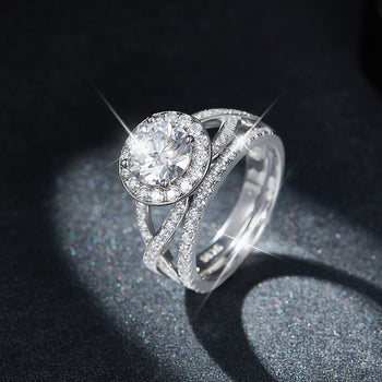 IE223 ROUND INFINITY MOISSANITE DIAMOND RING IN STERLING SILVER